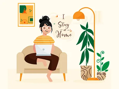 work from home 2020 design 2020 trends awesome design coronavirus covid 19 design famous design home homework illustration sitting stay home stay safe vector woman work work from home workathome