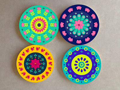 Colourful bright Coasters blus coaster circle coasters colorful flower green coaster leaf lotus lotus coaster lotus flower orange parrot pink purple sea green yellow