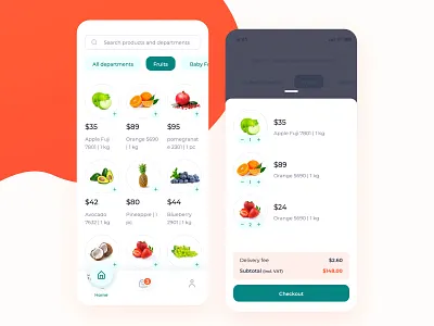 Groceries Shopping Mobile App add to cart app design mamba ecommerce shop food delivery app groceries grocery app grocery store shopping basket typography ui design userinterface ux ux design