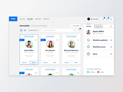 Recruitment management software - Candidates page app application avatar candidates company dashboard hiring hr human resources interview job management persona recruitment software ui ui card ux vacancy web