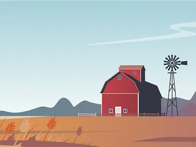Rural landscape barn building calm design farm field gradient grass house illustration illustrator land landscape vector windmill