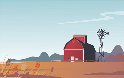 Rural landscape barn building calm design farm field gradient grass house illustration illustrator land landscape vector windmill