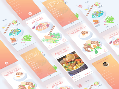 Vietaste App 2 2d branding design flat food app food illustration icon illustration illustrator isometric mobile app mobile design mobile ui mobile uiux pastel ui design vietnam