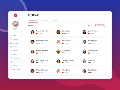 My cards all cards business corporate design expense finance minimal mockup my cards physical cards ui ux virtual card visual design web
