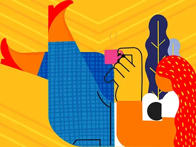 Just chillin’ character chilling coffee hand illustration line art plants procreate shoes t shirt textures woman