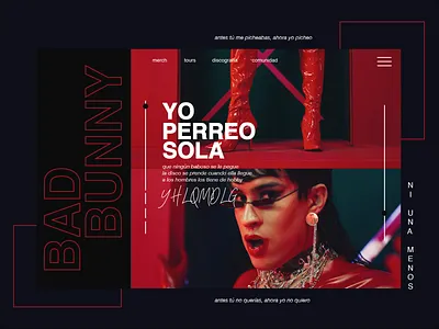 Bad Bunny "Yo Perreo Sola" landing concept bad bunny concept feminist grind landing landing page latin america latino music rap red reggaeton spanish twerk urban urban art urban design