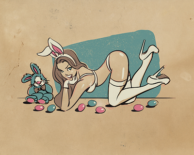 BUNNY GIRL anime studio brushes bunny cartoon character art character design handdrawn illustration inking pastel photoshop playboy retro vintage