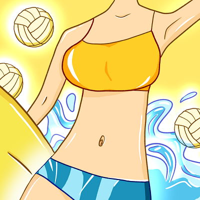 Volleyball On A Beach art beach blue cartoon art cartoon illustration color digital illustration girl illustration medibang surfing yellow