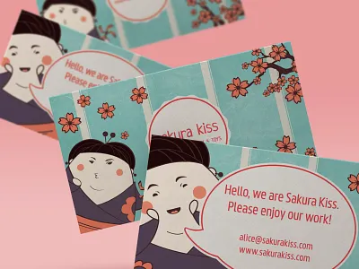 Sakura Kiss Business Cards branding business card caracter design character corporate identity design graphic design illustration illustration art japanese culture vector