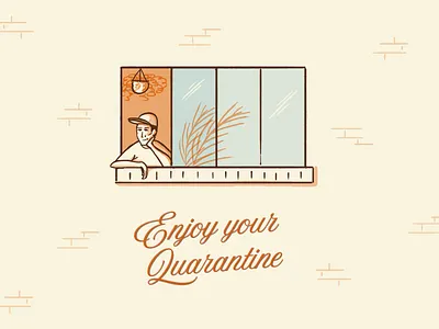 Enjoy Your Quarantine cartoon coronavirus design doodle houseplants illustration quarantine window