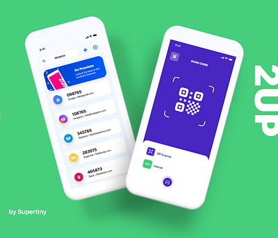 2FA- New Authentication App 2fa authentification ios ios app mobile premium qr scanner search search results settings ui