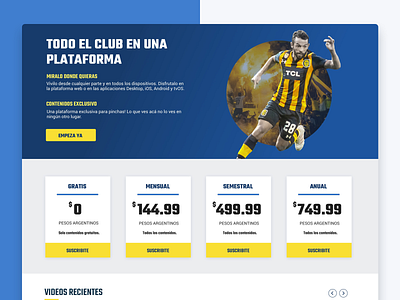 Soccer Club Digital Application clean football app homepage landing landing page responsive rosario central soccer soccer app ui videos web app