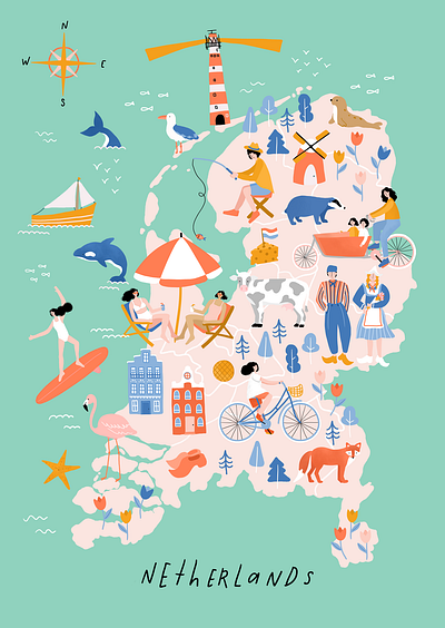 Illustrated map of the Netherlands art artwork design digital illustration map map illustration netherlands