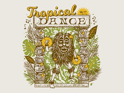 tropical dance acid amazon dance evergreen everpress gig poster graphic art graphic design graphic tee illustration music music art statue stone sun texture tropical tropical leaves tshirt