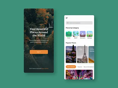 Find Beautiful Places app design bali dubai figma minimalist mobile design nature paris tokyo userinterface