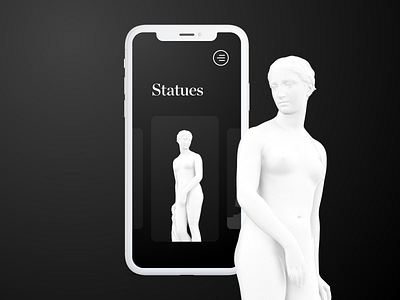 Smithsonian App Statues Screen 2020 trends 3d 3d ui abstract black blackandwhite brutalism brutalist coronavirus covid19 dark theme george washington greek interaction design madewithxd mobile ui smithsonian statue statues us presidents