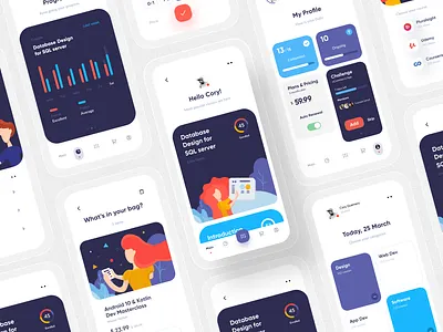 Online learning App UI Kits app app design applications cards clean ui components course illustraion minimal mobile design modern design online learning ui ui8 uidesign uikits ux uxdesign