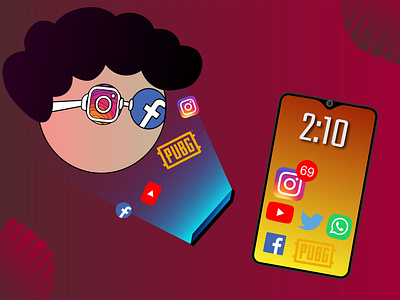 Smartphone Addiction 2d 2d art addiction facebook illustration instagram pubg smartphone smartphone addiction social media youtube