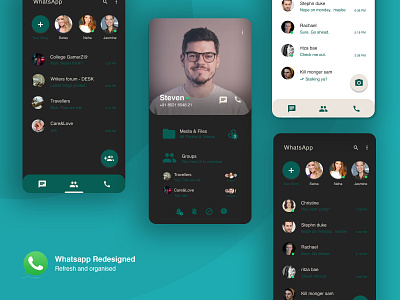 Whatsapp redesign - 2020 Dark Mode adobe branding branding design design figma figmadesign logo minimal shots vector web whatsapp