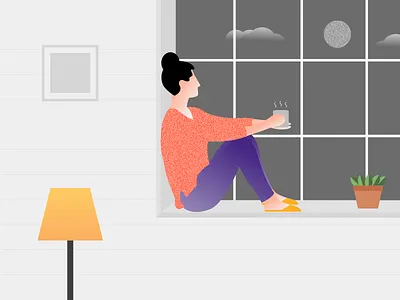 Quarantine Illustration - Stay Home Stay Safe coffee corona coronavirus figma first illustration illustration illustration art illustrator stay safe stayhome uidesign window