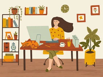 Home office cat cats character coronavirus covid19 freelance handdrawn home illustration office plant remote remotework stay stayhome texture vector virus