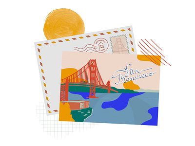 san francisco postcard design dribbbleweeklywarmup firstshot illustration illustrator postcard procreate sanfrancisco