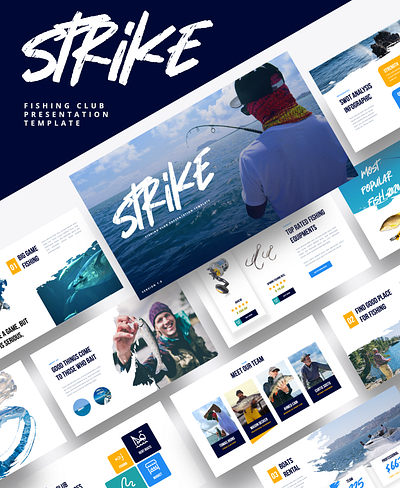STRIKE – Fishing Club Powerpoint Template boat catch fish fisherman fishing fishing club fishing powerpoint fishing rod hobby lake line man nature reel river rod salmon sport vacation water