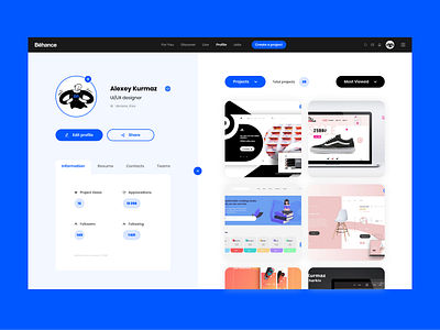 Behance Profile Redesign behance blue clean ui color palette dribbble grid profile profile design profile page redesign redesign concept responsive trends ui ui app ui ux user uidesign ux ux design web