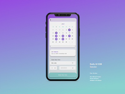 Daily Ui Challenge #038 - Calendar app appdesign book visit calendar calendar app dailyui dailyui038 dailyuichallenge design gradient interfacedesign ui uidesign xd