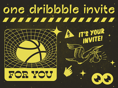 Dribbbble Invite cartoon cool design danger design digital dribbble dribbble best shot dribbble invite dribbbleinvite futuristic giveaway illustration invite giveaway metamodern old cartoon retrowave space typogaphy yellow