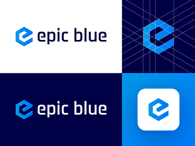 Epic Blue - Logo Design Exploration app icon blue branding corporate e letter logo epic gradient logo hexagon identity intelligent iot location data logo logo design logo designer logo grid logotype navigate negative space security