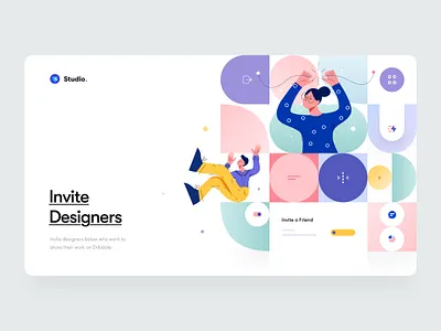 Invite Designers - Hero Website Concept abstract branding character clean concept designer geometry header hero illustration interface invite minimal mobile mockup product design ui user interface ux web design