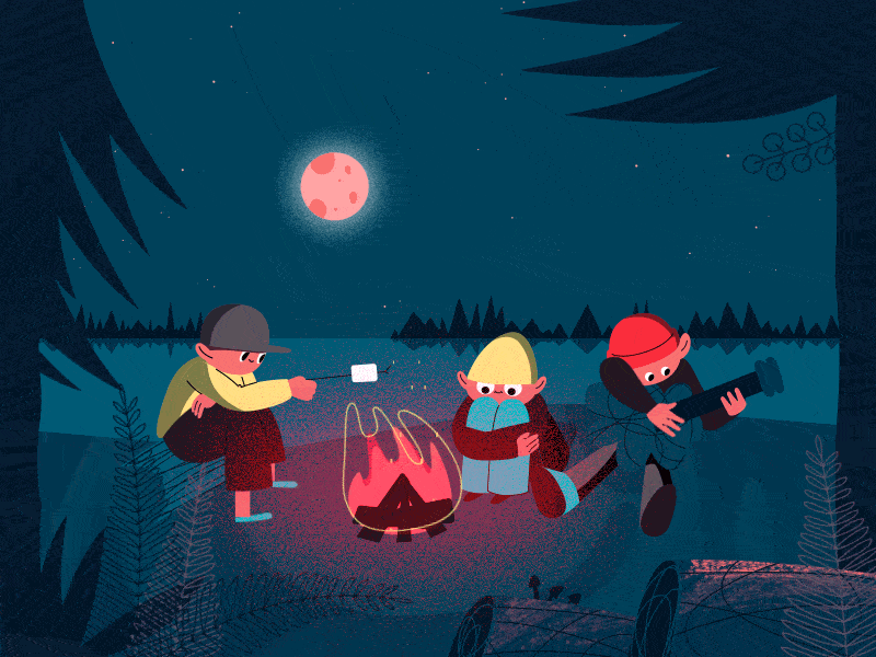 Camp animation fire nature personagem