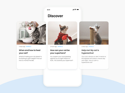 Daily UI Challenge #045 - Info Card app article blog card cat daily ui daily ui 45 daily ui challenge discover feed cat hyperactive cat info info card mobile superhero cat ui ui design