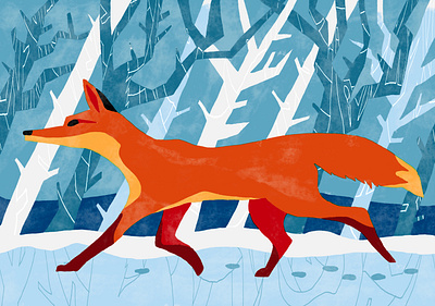 Fox in the Snow cold collage fox illustration nature painting snow winter wood