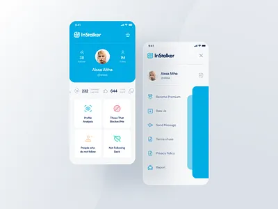 InStalker Mobile App [Light Mode] app app design app designer application blues design icon instagram light logo design mobile mobile app mobile app design mobile design mobile ui stalk stalker typography ui ux
