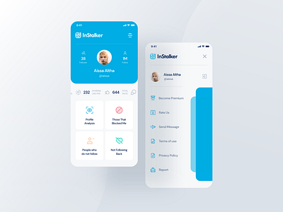 InStalker Mobile App [Light Mode] app app design app designer application blues design icon instagram light logo design mobile mobile app mobile app design mobile design mobile ui stalk stalker typography ui ux