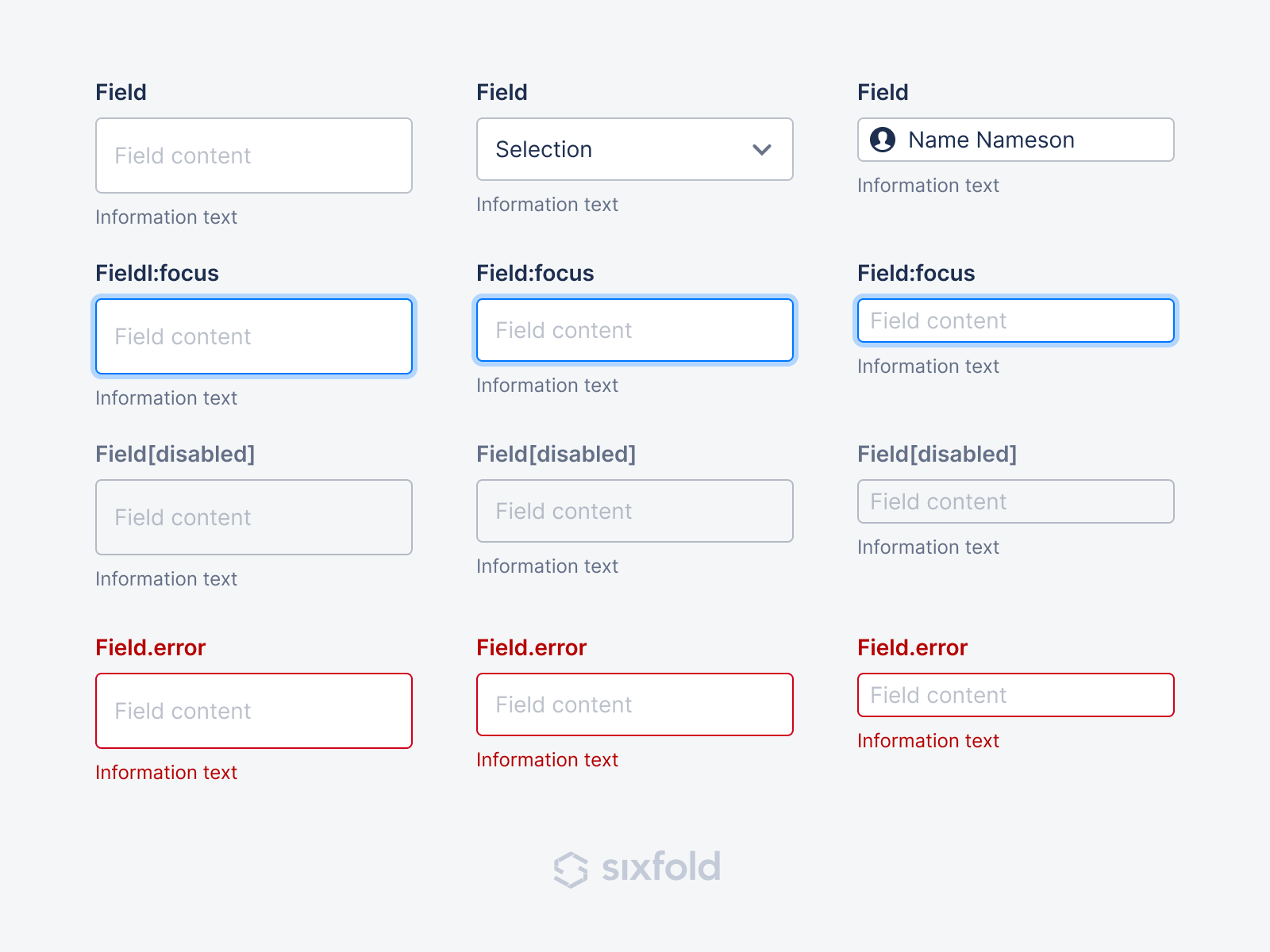 Example of Form fields for Sixfold