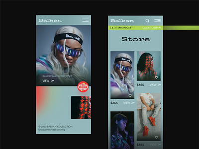 Balkan mobile screens adobe xd brutalism cart clothing david ofiare ecommerce futuristic mobile app mobile screens online store shopping uiux web design