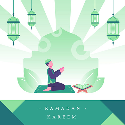 Moslem guy praying at mosque, Ramadan concept flat illustration banner flat illustration mosque muslim pray ramadan ramadan kareem web