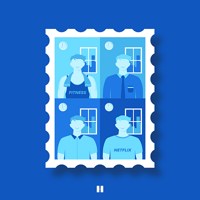 Social Distancing Life blue fitness graphic design houseparty illustration illustrator inside life man monday monday motivation monochrome netflix stamp stay home vector work