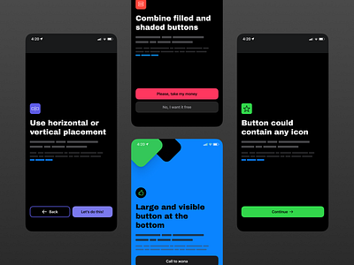 iOS UI kit for Figma - Dark design theme app apple dark design figma ios iphone mobile onboarding templates theme ui ui kit walkthrough