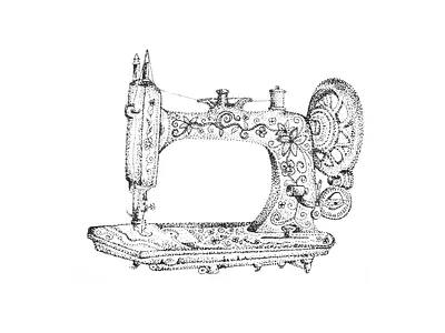 Vintage Singer Sewing Machine - Dotwork antique black and white dots dotwork dotworker drawing hand drawn illustration illustration art illustrator inking pen and ink pen drawing pointillism sewing sewing machine singer stipple stippling vintage