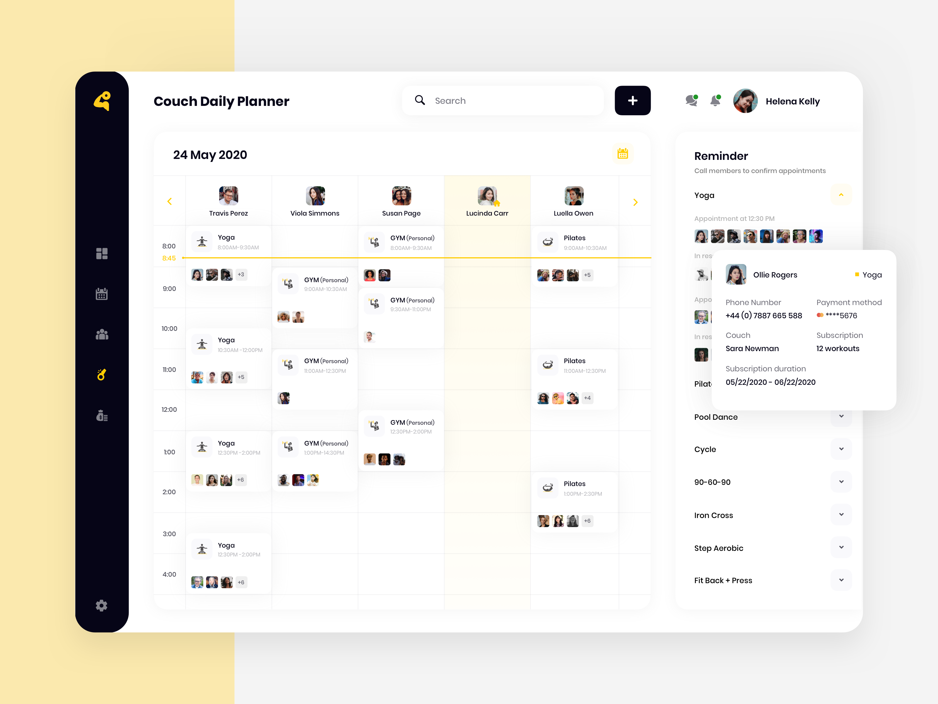 Example of Schedule Management Dashboard for Gym Chains
