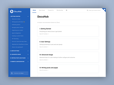 DocuHub - A Documentation Theme clean docs documentation ghost minimal template theme typography ui web