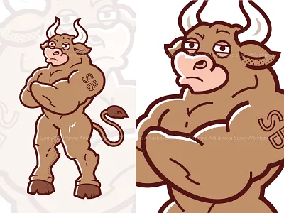 Skeptical Bull cartoon mascot character animal brand branding bull cartoon character comic design illustration mascot skeptical vector
