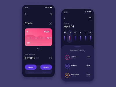 Personal Finance App \ UI Kit app dark dark app dark ui design finance gradient ios iphone payment service ui ux