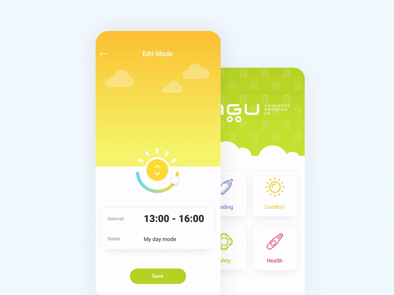 Setting Light animation app baby concept design editing flat illustration minimal mobile mobile app smart ui ui design ux ux design