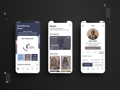 Career Design Circle - A Career Companion App career career coach dashboard app data visualization design design thinking ios ios app life coach mobile app navigation profiles ratings tabsicons ui ux