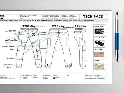 Tech Pack Design of Men / Unisex Twill Pant. clothing clothing design fashion fashion design fashion illustration package tech tech pack